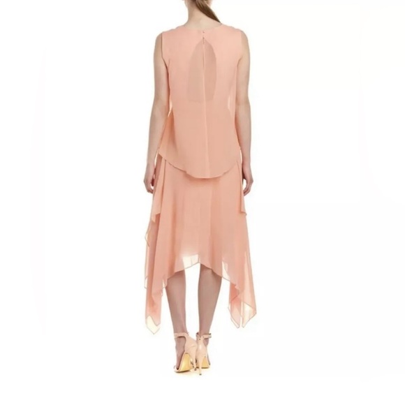 BCBG Maxazira Marilee 100% SILK chiffon high neck dress M peach pink blush CL3 - Picture 2 of 16